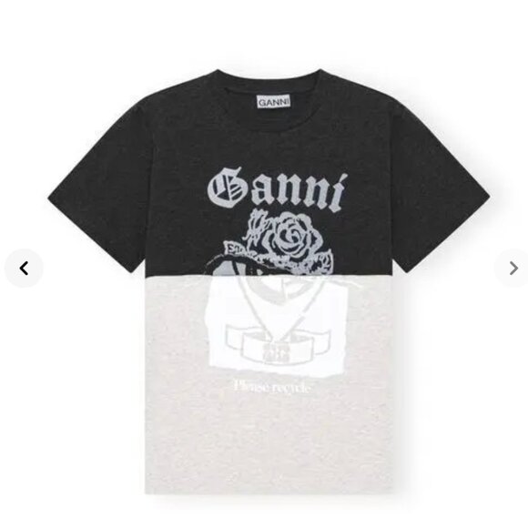 Ganni Re-Cut Cotton Jersey Tee in Phantom Light/Dark Gray Two-Tone L NWT - Picture 1 of 8